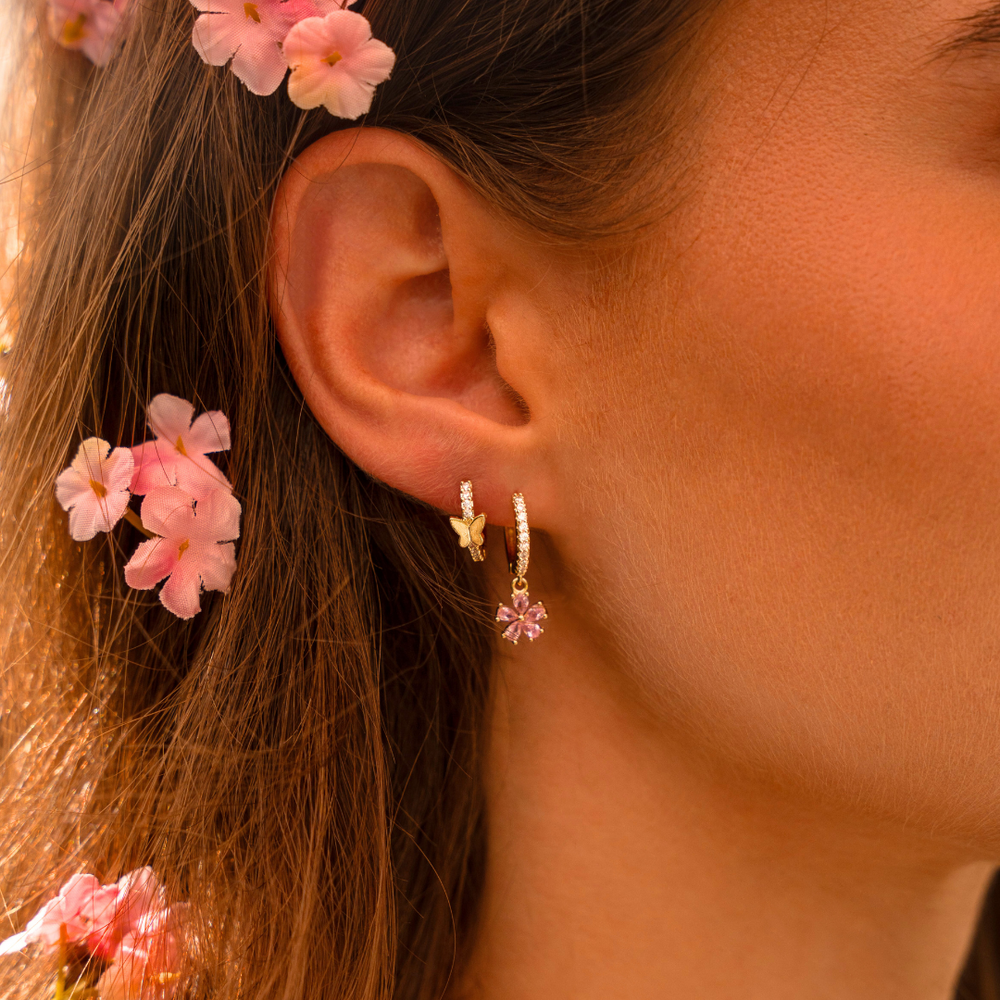 Pink Flower Hoops