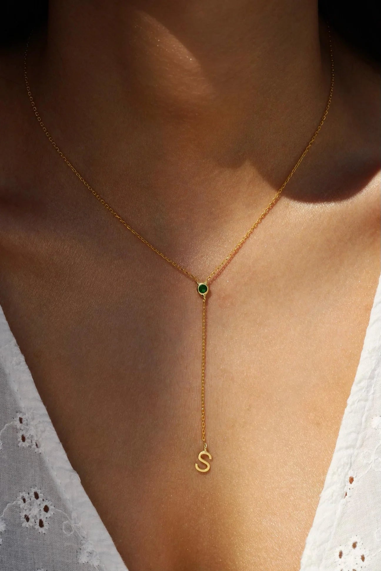 Birthstone initial necklace