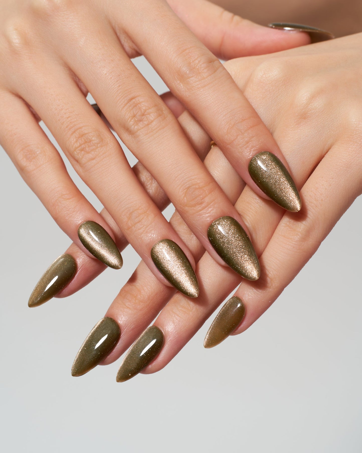 Olive green cateye gel nails