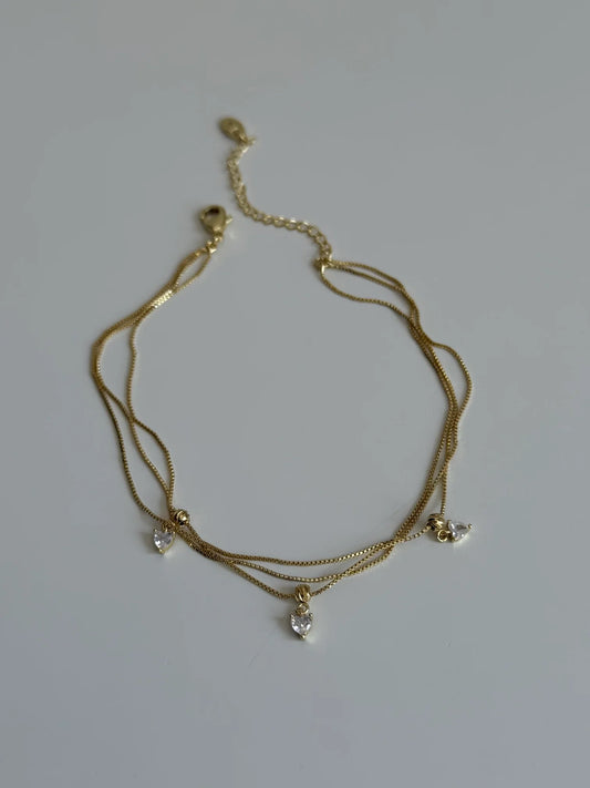 Minimal heart Triple layered anklet