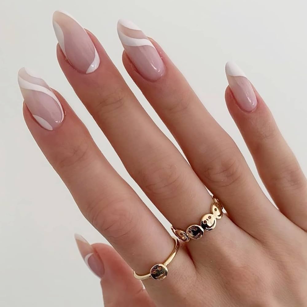 White & pink curve nails