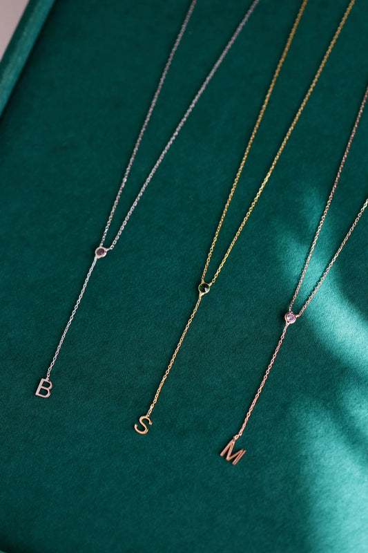 Birthstone initial necklace