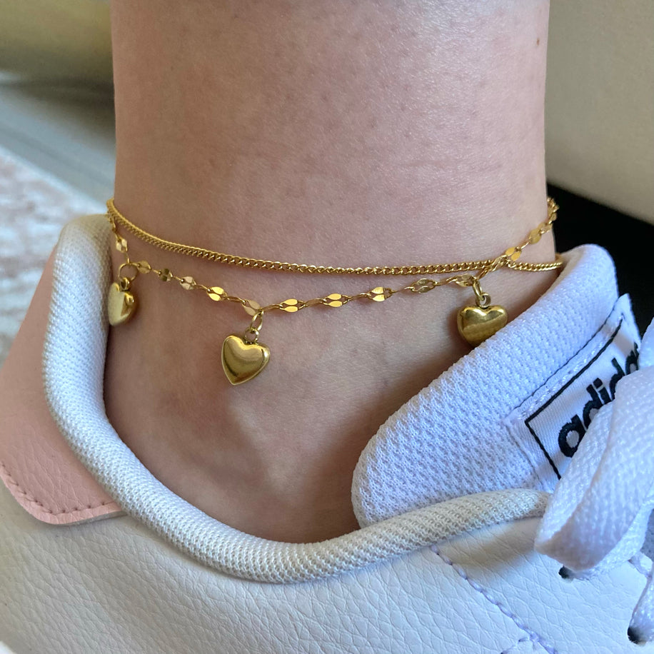 Double heart anklet