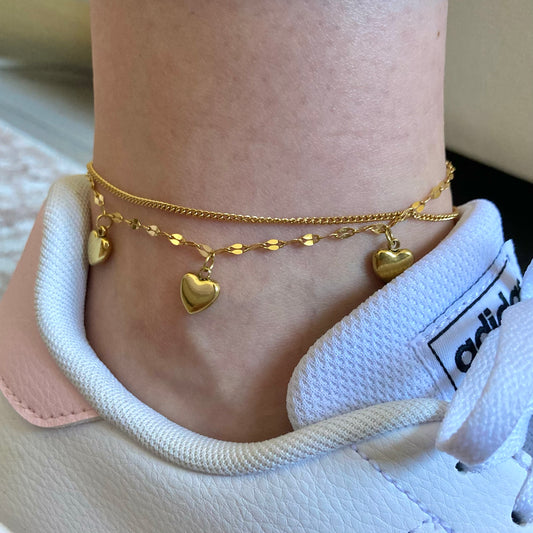 Double heart anklet