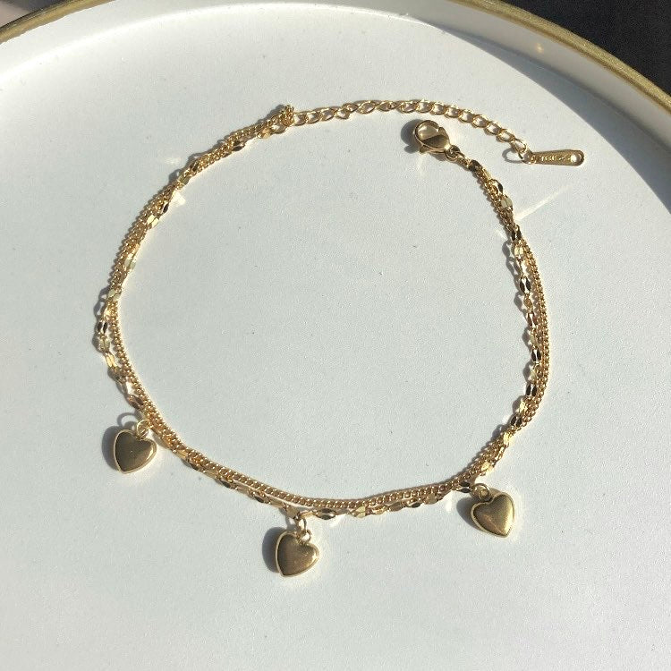 Double heart anklet