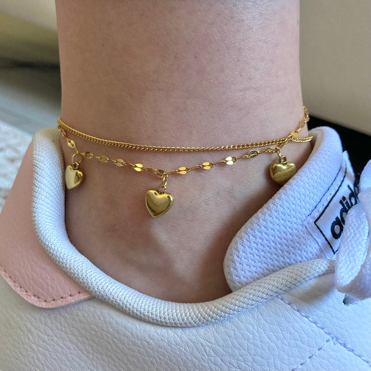 Double heart anklet