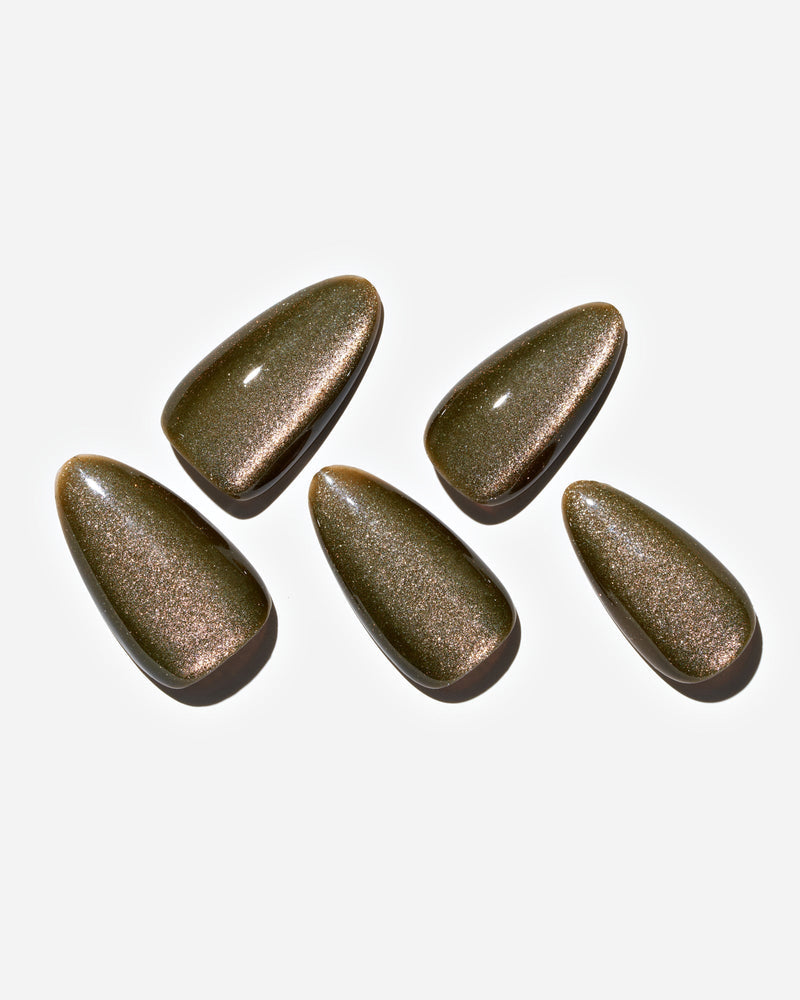 Olive green cateye gel nails