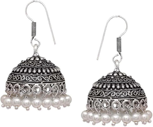 Silver pearl jhumka